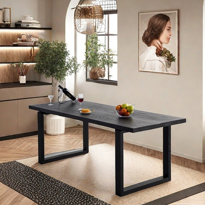 Black solid wood dining table rectangular home, 29.53"H x 78.74"L x 31.5"W
