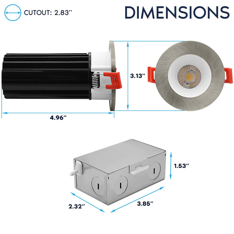 Ensemble de 2 po LUXRITE Éclairage encastré à DEL, lumière Canless à régression profonde, garniture interchangeable ronde blanche et nickel brossé, 5 TCC, 1000 lm, 15 W, paquet de 12 à intensité variable