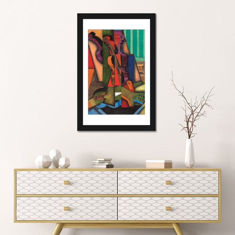 «Violin and Guitar, 1913», reproduction sur toile, H 24 po x l 16 po x P 1 po, Papier d'art encadré noir, Blanc