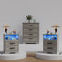 Ensemble de commode 3 pièces - commode 4 tiroirs et deux tables de chevet 2 tiroirs avec station de charge, gris délavé