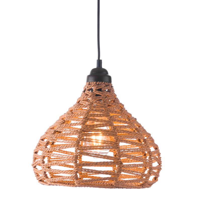 Natural Woven Rope Teardrop Pendant Light with Black Cord