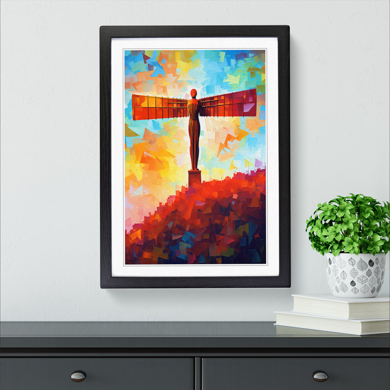 Angel Of The North Pop - Single Picture Frame Print on Wood, 34cm H x 25cm W x 2cm D, Black