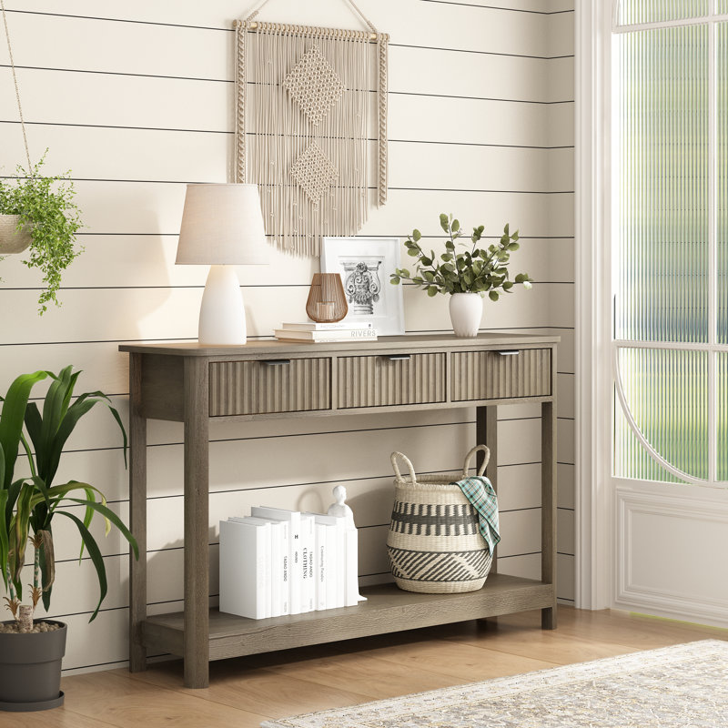 Console 47,2 po avec 3 tiroirs cannelés Denise, Gris, Gris