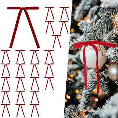24 pièces d'arcs de velours pour arbre de Noël, boucles d'arbre de Noël en velours rustique, boucles décoratives pour porte, guirlande, couronne, emballage de cadeaux, décorations de fêtes