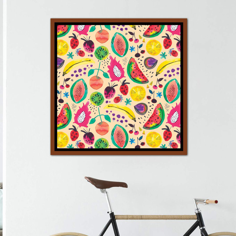 «Tropical Fruits Yellow» par Ninola Design - reproduction d'art, H 18 po x l 18 po x 1,5 po, Toile à cadre en bois classique