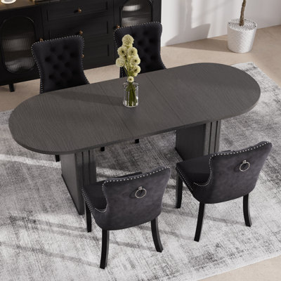 Ensemble de table de salle à manger en bois Farmhouse, table de salle à manger extensible rectangulaire avec chaise de salle à manger en velours touffeté