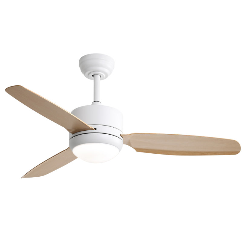 46 Inch New Design Ceiling Fan With Lights 3 ABS Blades 6-Speed DC Motor, Natural Wood, White