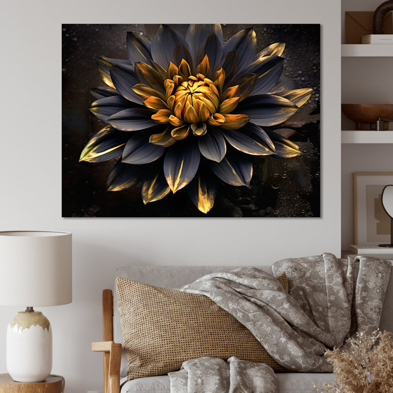 «Black Yellow Dahlia Garden Palette I» sur toile, H 34 po x l 44 po x P 1,5 po, Toile tendue