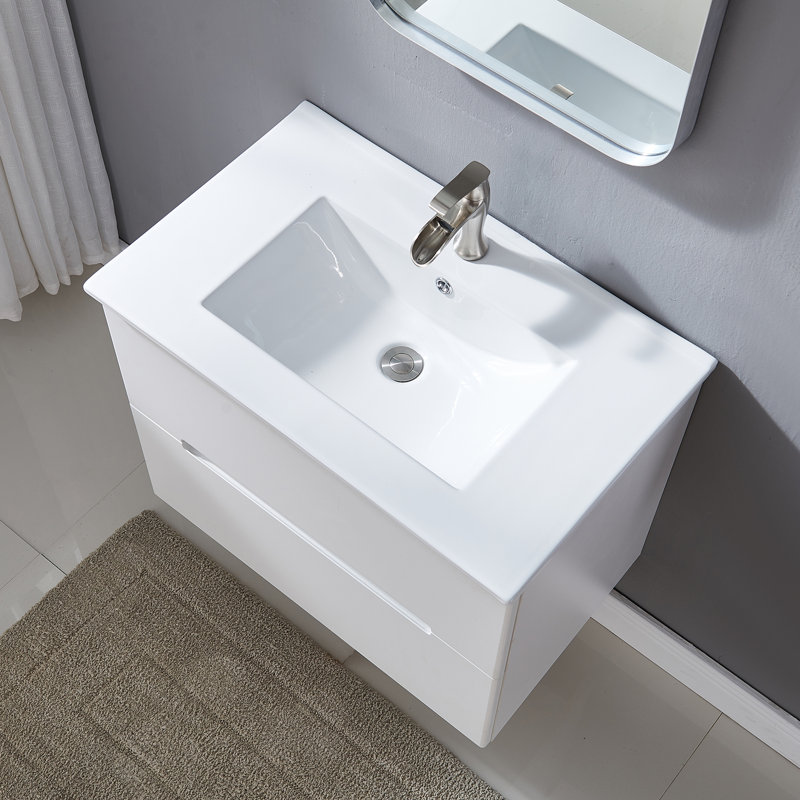 Ensemble de meuble-lavabo mural simple blanc 29 po avec plateau en céramique 29 po, Blanc