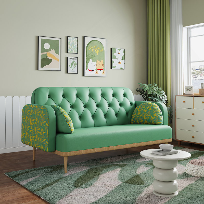 Modern Patterned Two-Seater Sofa With Soft Throw Pillows For Comfortable Seating