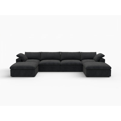  Canapé modulaire en mélange de lin 160 po avec repose-pieds et coussins