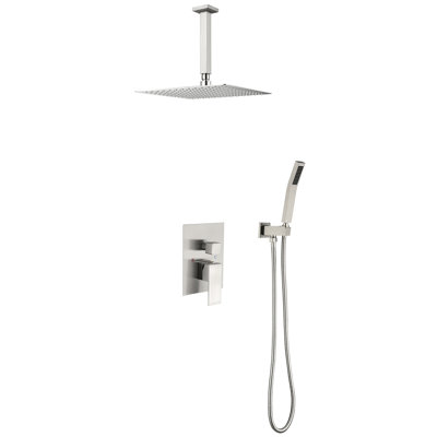 16" Shower Head System For Ceiling Mount - Air Injection Creates Relaxing Bath Time, Brass & Sus304 Stainless, White Bathroom, Includes Head, Hand Shower, 59-Inch Hose, Bracket, Valve Mounting