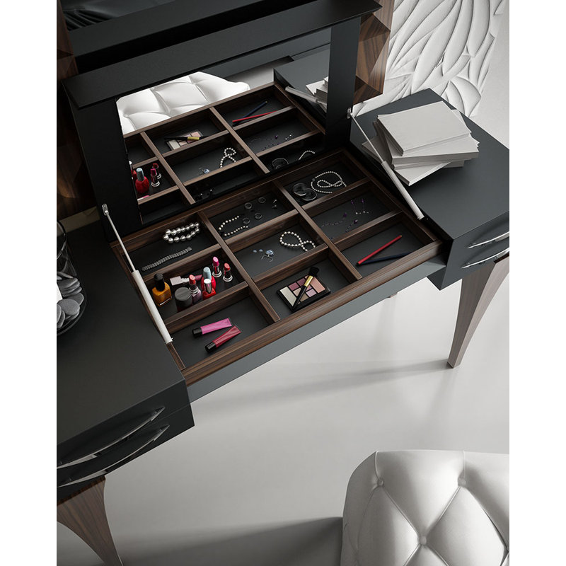 Fallinerlea - European Makeup Vanity Set with Mirror, Black/Brown Glossy