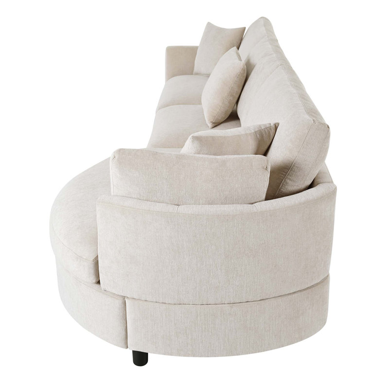 Canapé d'angle avec méridienne incurvée et coussins décoratifs, Chenille beige