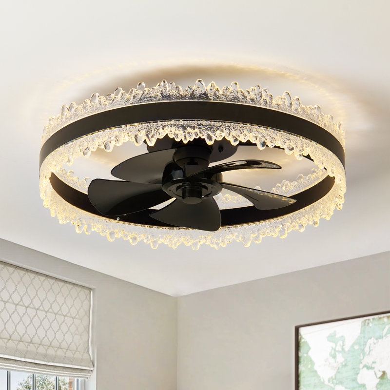Ventilateur de plafond encastré 5 lumières Gurrola, Noir