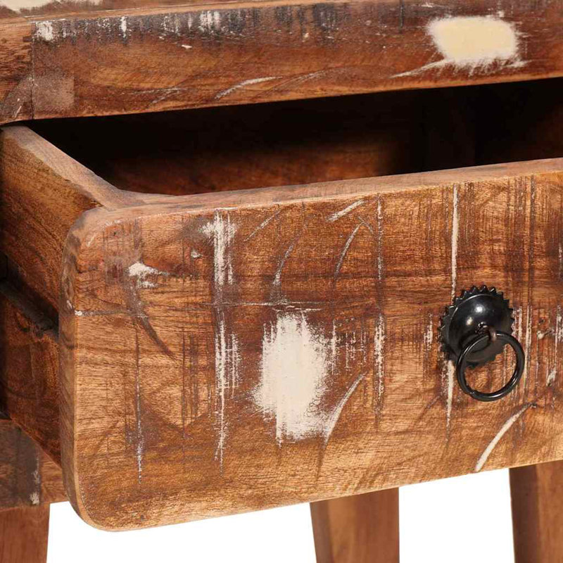 Solid Wood End Table, Distressed Brown