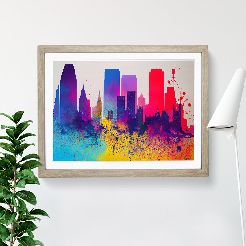 Skyscraper Skyline Splash Vol.2 Abstract - Single Picture Frame Print, Oak Framed, 25cm H x 34cm W x 2cm D