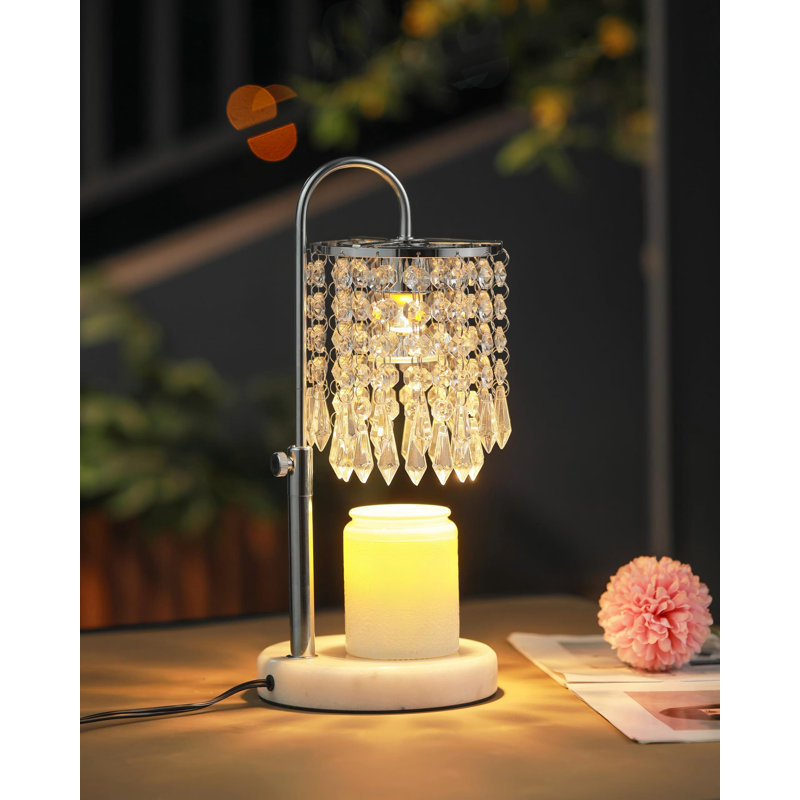 Candle Warmer Lamp With Timer Dimmer And 3 Bulbs, Candle Lamp Warmer With Marble Base For Adjustable Height, Crystal Candle Lamp For Jar Candles, Home Room Decor.(Silver Chrome)