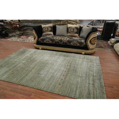 Tapis vert style tribal vert Gabbeh 7 x 10
