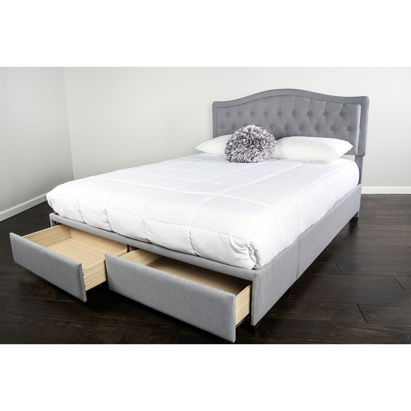 Grey Upholstered Queen Storage Bed, 2 Drawers, 62.6 In W X 81.8 D 42.73 H, Designed Bed With And , 83 64 43.5 H