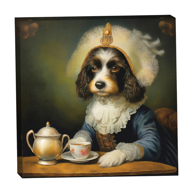 Victorian Dog at Tea 16x16
