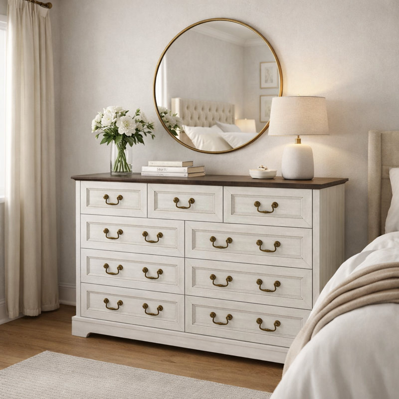 Commode double 55,1 po à 9 tiroirs et console multimédia 55,5 po