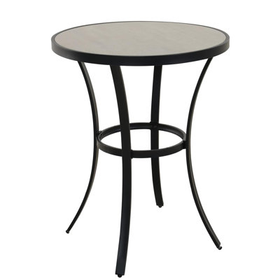 Table de bar ronde 35,5 po à hauteur de comptoir, structure en acier thermolaqué, plateau de table en céramique imitation pierre, table de salle à manger de patio résistante aux intempéries pour terrasse arrière