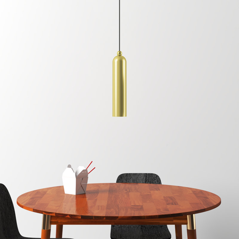 Hanne 1-Light Dimmable Metal Cylinder Pendant, Satin Brass