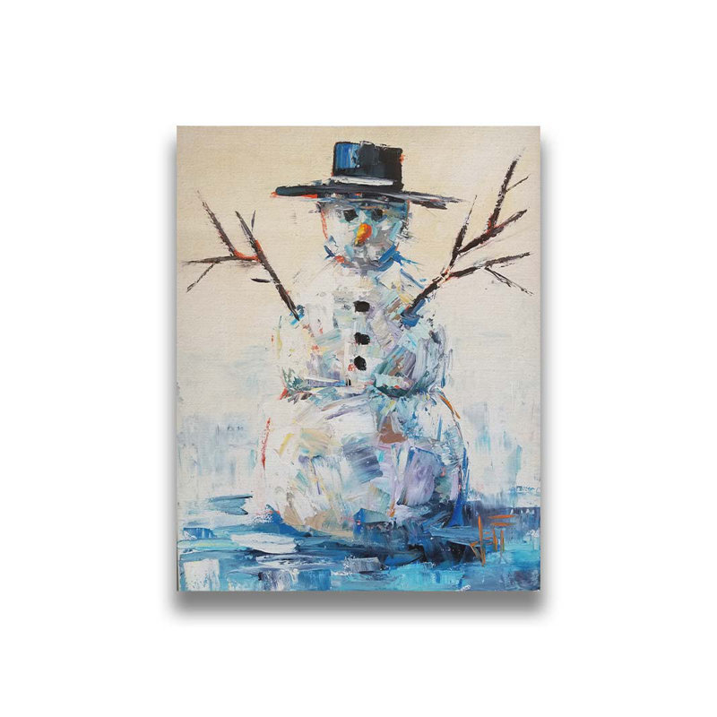 Bonhomme de neige par Jeff Boutin, H 16 po x l 20 po x P 1,5 po, Non, Toile