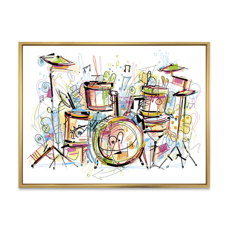 «Music Drum Set Abstract Design», reproduction sur toile flottante, H 30 po x l 40 po x P 1,5 po, Cadre flottant doré