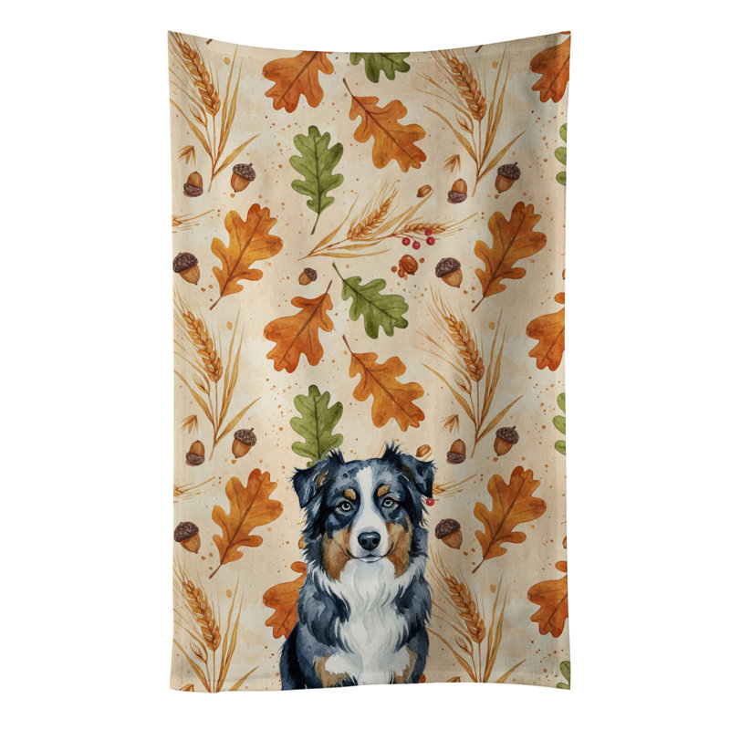 Black Australian Shepherd Heirloom Fall Kitchen Towel, Black Australian Shepherd