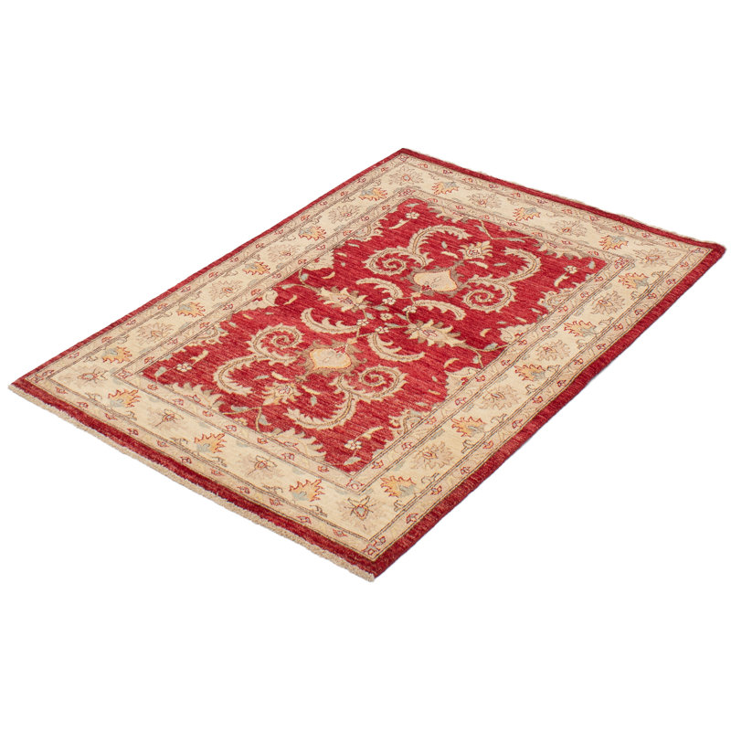 Tapis unique en laine noué à la main style Chobi des années 2010 de 4 pi 1 po x 6 pi rouge foncé Pudendas