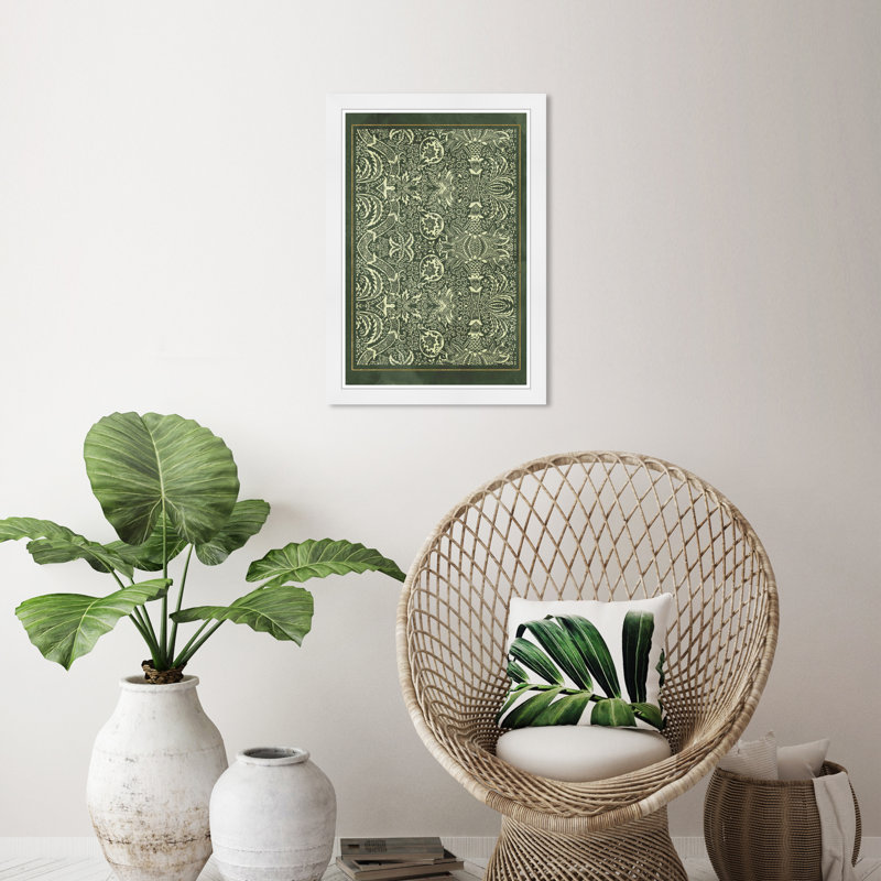 «Abstract Folk», affiche traditionnelle sur papier vert, Blanc