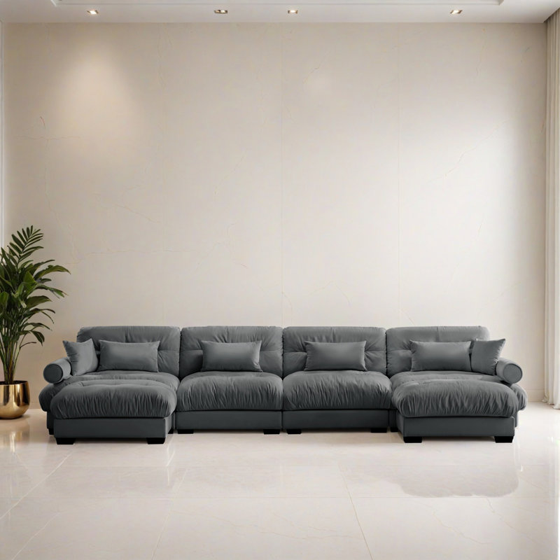 Canapé-lit modulaire 6 pièces pour salon, Velours gris velours
