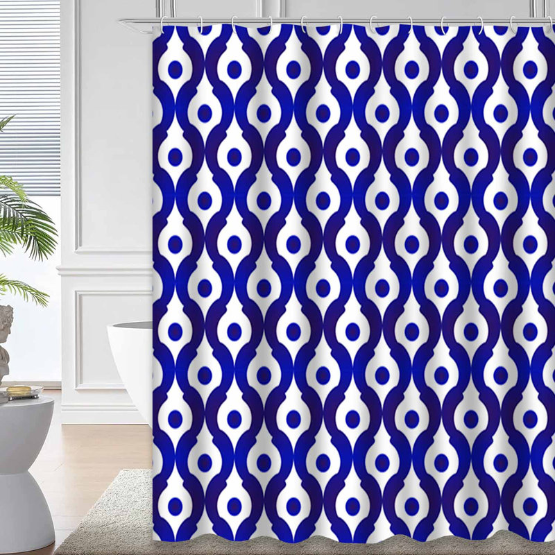 Rideau de douche sans couture à motif abstrait bleu marine avec 12 crochets, L 72 po x l 78 po