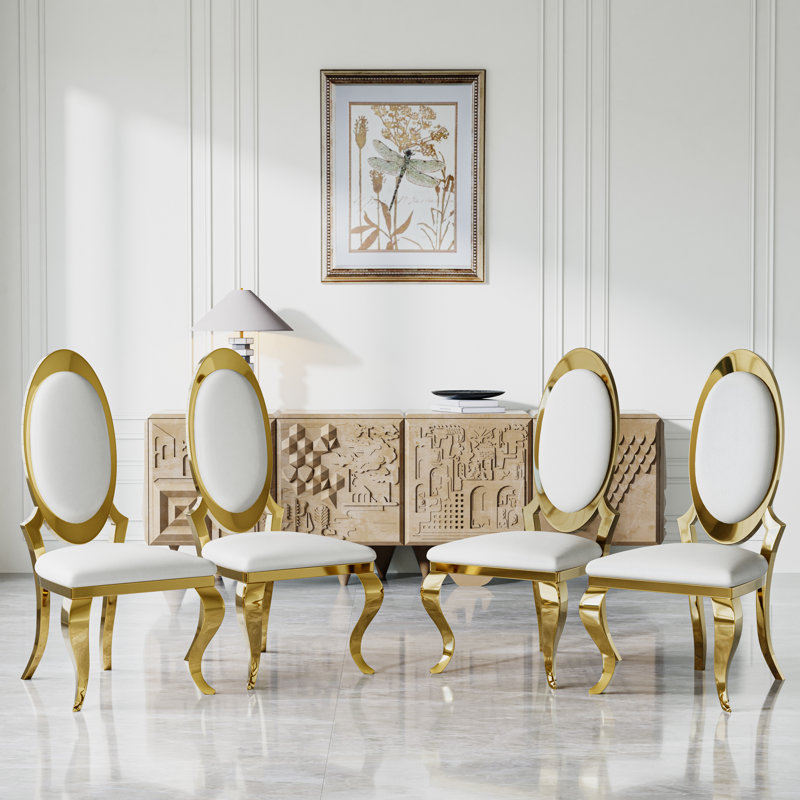 Chaise de salle à manger Modern, 4, Blanc, Doré