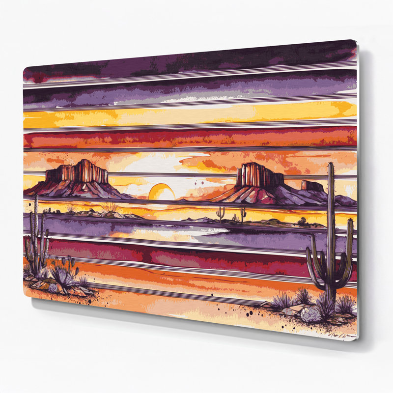 Art mural en métal brun du sud-ouest à rayures Sunrise, H 132 po x l 168 po x P 0,05 po