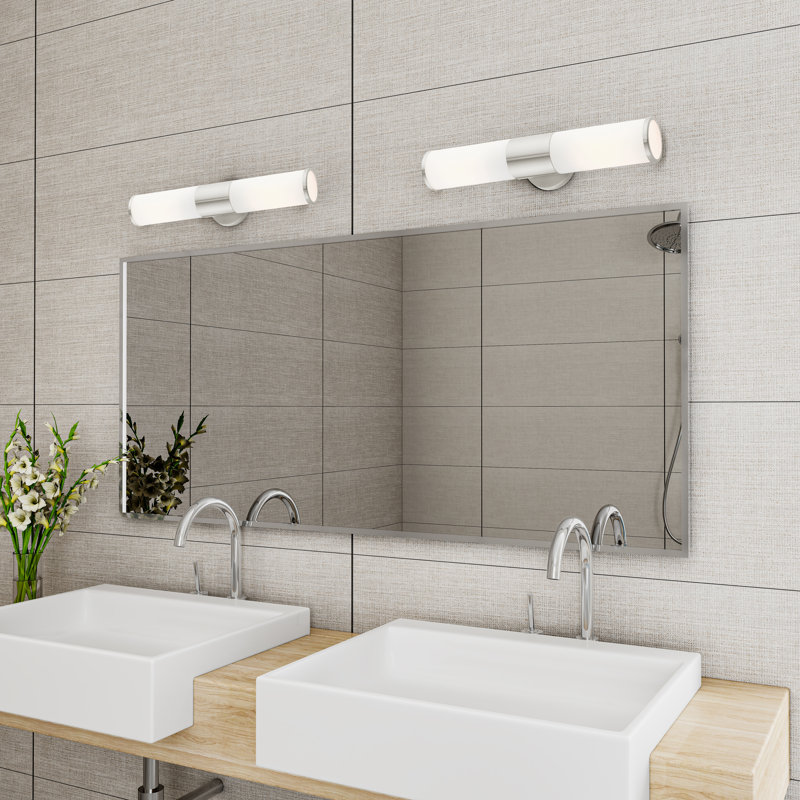 Brushed Nickel 2-Light Vanity with Satin Opal Glass Shades