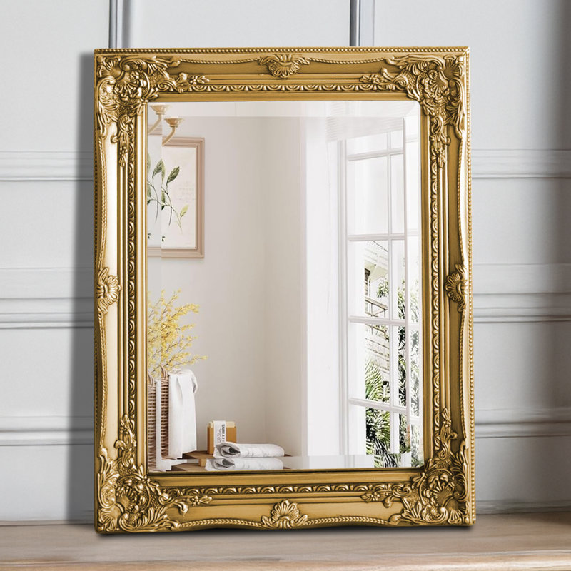 Kelleher Solid Wood Rectangle Mirror, Antique Gold