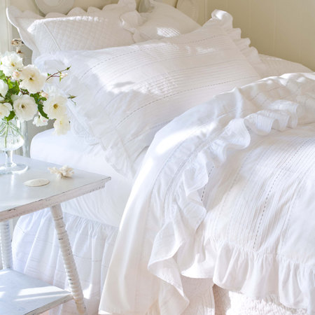 Elisa White Cotton Pintucked Duvet Cover, King Duvet Cover
