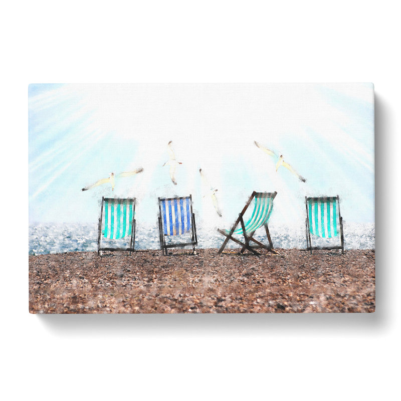 Deckchairs On Brighton Beach - Wrapped Canvas Painting, 50cm H x 76cm W x 3cm D