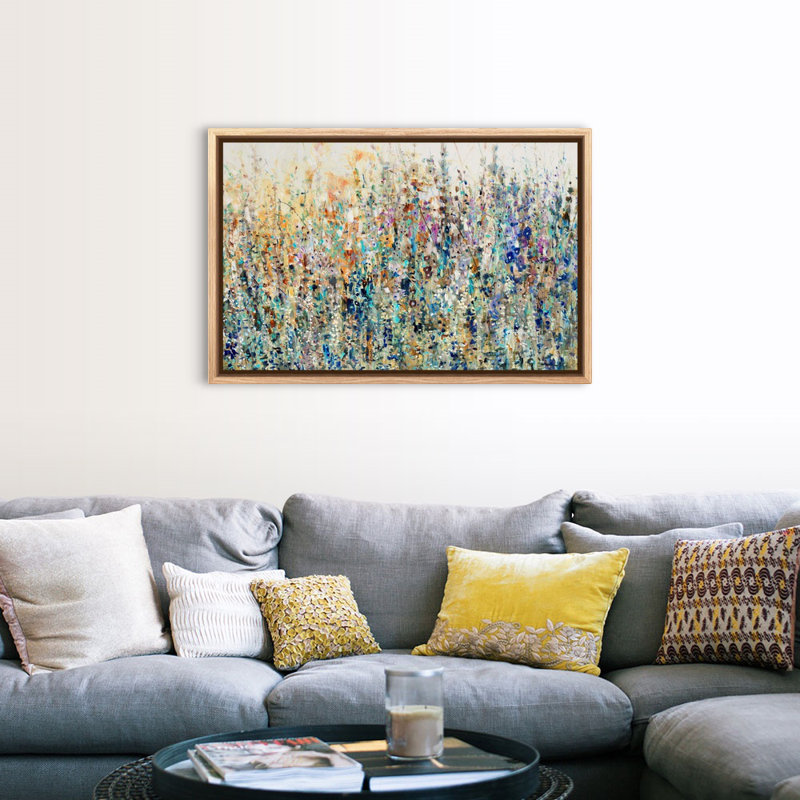 « Thicket Wildflowers » peinture sur toile, Toile avec cadre flottant, 33.25" H x 49.25" W, Naturel