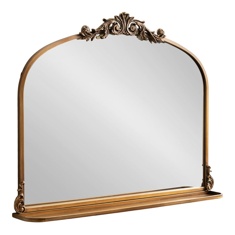 Stride Metal Arch Mirror with Shelves, Gold, 26" x 32.75"