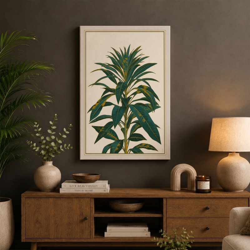 Study Botanical - Wrapped Canvas, 30x20 - 76.2 x 50.8 cm, Taupe Border