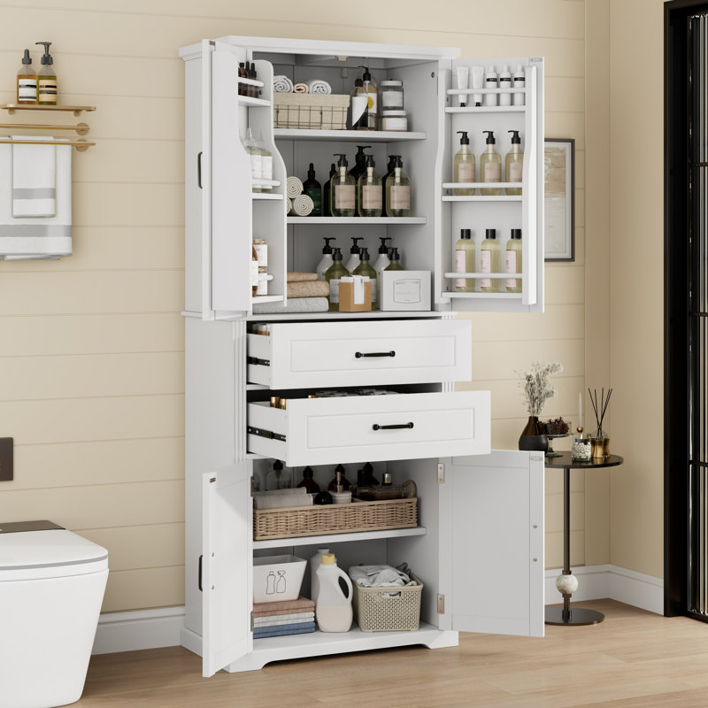 Armoire de rangement avec espace de rangement multifonctionnel pour la cuisine / salle de bain / salle à manger / salon, 2 tiroirs avec glissières, tablette réglable