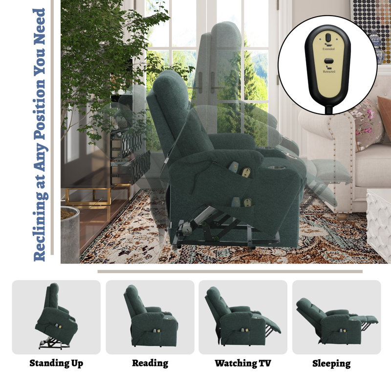 Grand fauteuil inclinable de massage avec 2 porte-gobelets Betzaida, Mélange de polyester vert