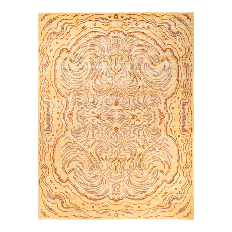 Tapis unique noué à la main Rianny Eclectic - ivoire / mauve, 9 pi 1 po x 11 pi 10 po