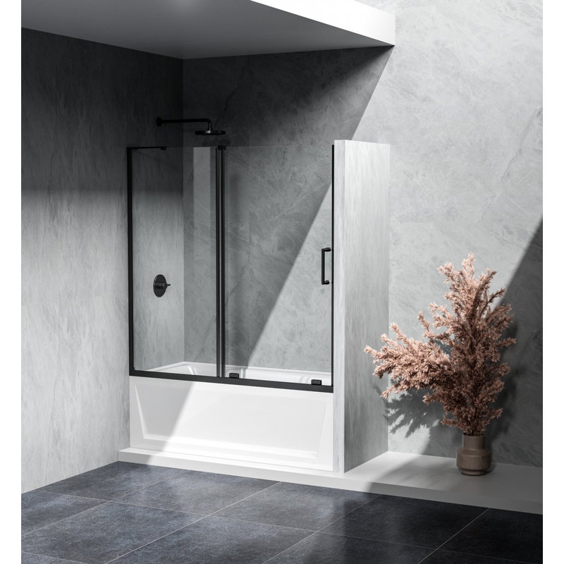 56.29" - 60" W x 60" H Single Sliding Frameless Tub Door, Black
