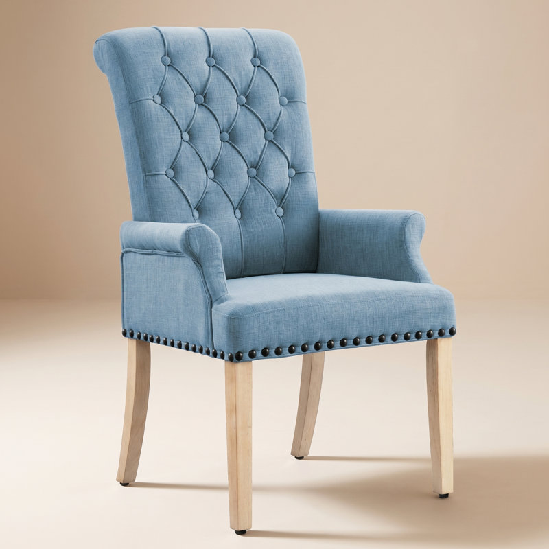 Amdad 41'' H Tufted Upholstered Parsons Chair, Blue, Natural