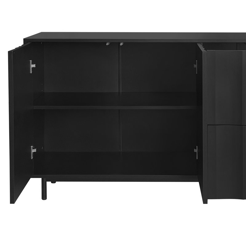 Armoire de rangement à motif de vagues avec 2 portes et 2 tiroirs, Noir